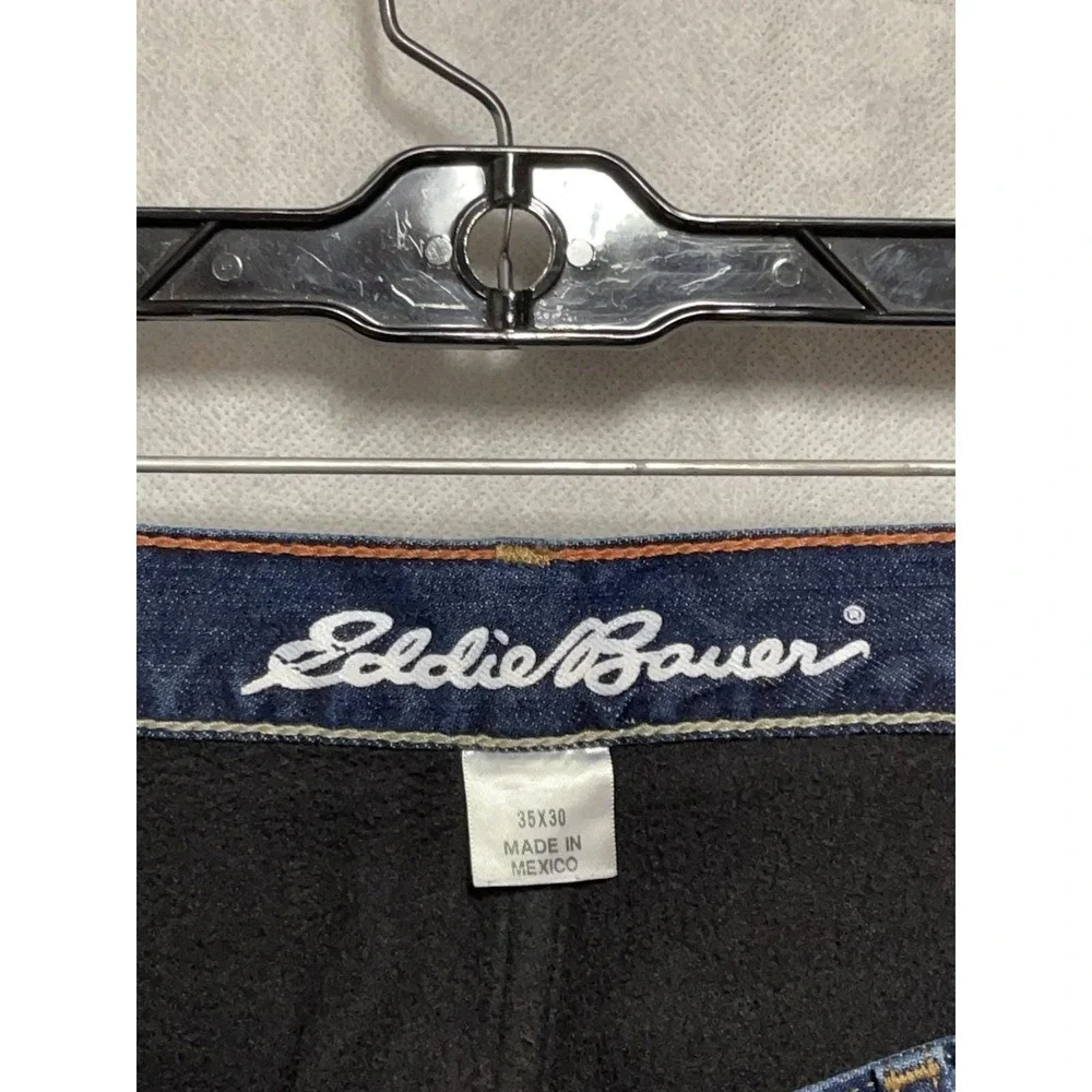 Eddie Bauer Jeans Men 35x26 Blue Dark‎ Straight Fleece Lined Denim Work Outdoor